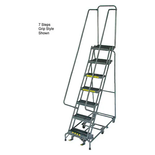 11 Step 24" W Grip All Directional Steel Rolling Ladder- Safety Angle - SW1132PIPG