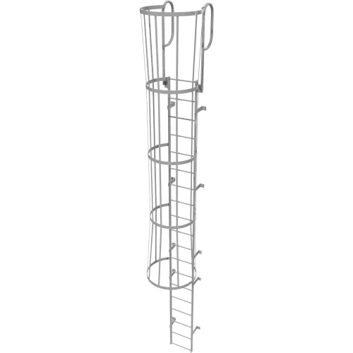 19 Step Steel Caged Walk Through Fixed Access Ladder, Gray - WLFC1219