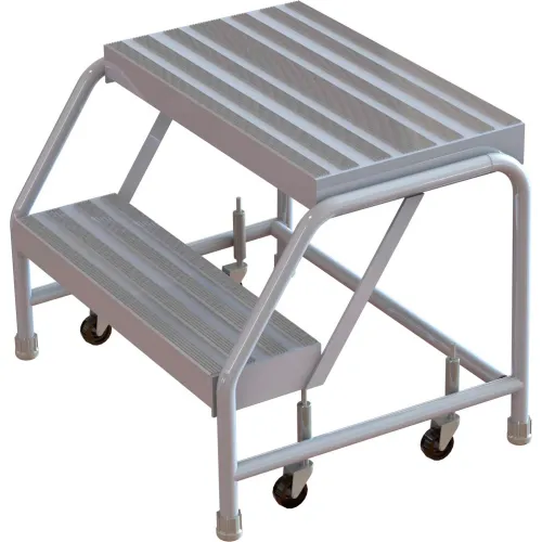 2 Step Aluminum Rolling Ladder, 16"W Ribbed Step, W/O Handrails - WLAR002164