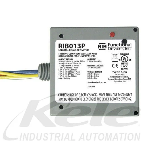 Functional Devices RIB013P 20-Amp 3PST N/O Power Relay, 120 VAC