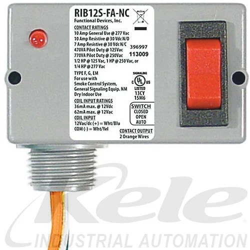 Functional Devices RIB12S-FA-NC 12 VAC/VDC Enclosed Polarized Relay, 1 SPST, N/C