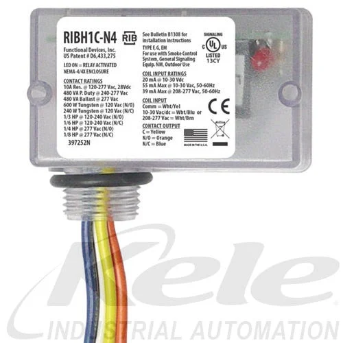 Functional Devices RIBH1C-N4 10-30 VAC/VDC or 208-277 VAC Enclosed Pilot Relay, 1 SPDT
