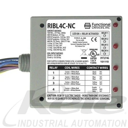 Functional Devices RIBL4C-NC 10-30 VAC/VDC Enclosed Pilot Relay, 3 SPST N/C and 1 SPDT