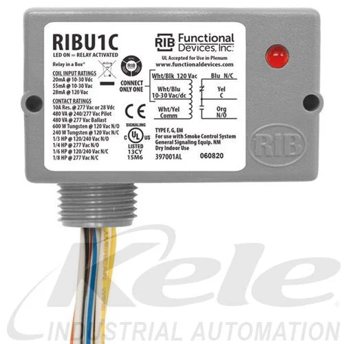 Functional Devices RIBU1C-10PACK 10-30 VAC/VDC or 120 VAC Enclosed Pilot Relay, 1 SPDT, 10-Pack