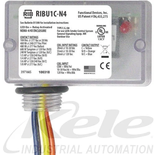 Functional Devices RIBU1C-N4 10-30 VAC/VDC or 120 VAC Enclosed Pilot Relay, 1 SPDT