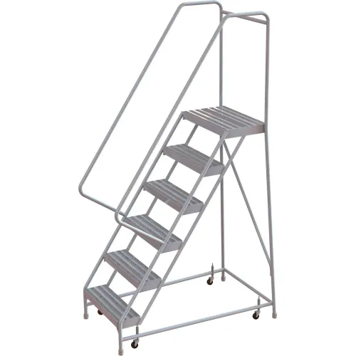 6 Step Aluminum Rolling Ladder, 16"W Ribbed Step, 30" Handrails - WLAR106164