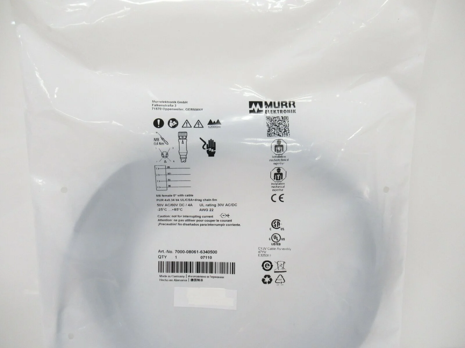 7000-08061-6340500 Murrelektronik M8 Female 0° With Cable