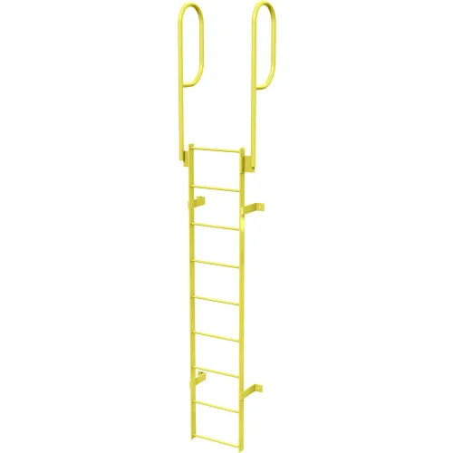 9 Step Steel Walk Through With Handrails Fixed Access Ladder, Yellow - WLFS0209-Y