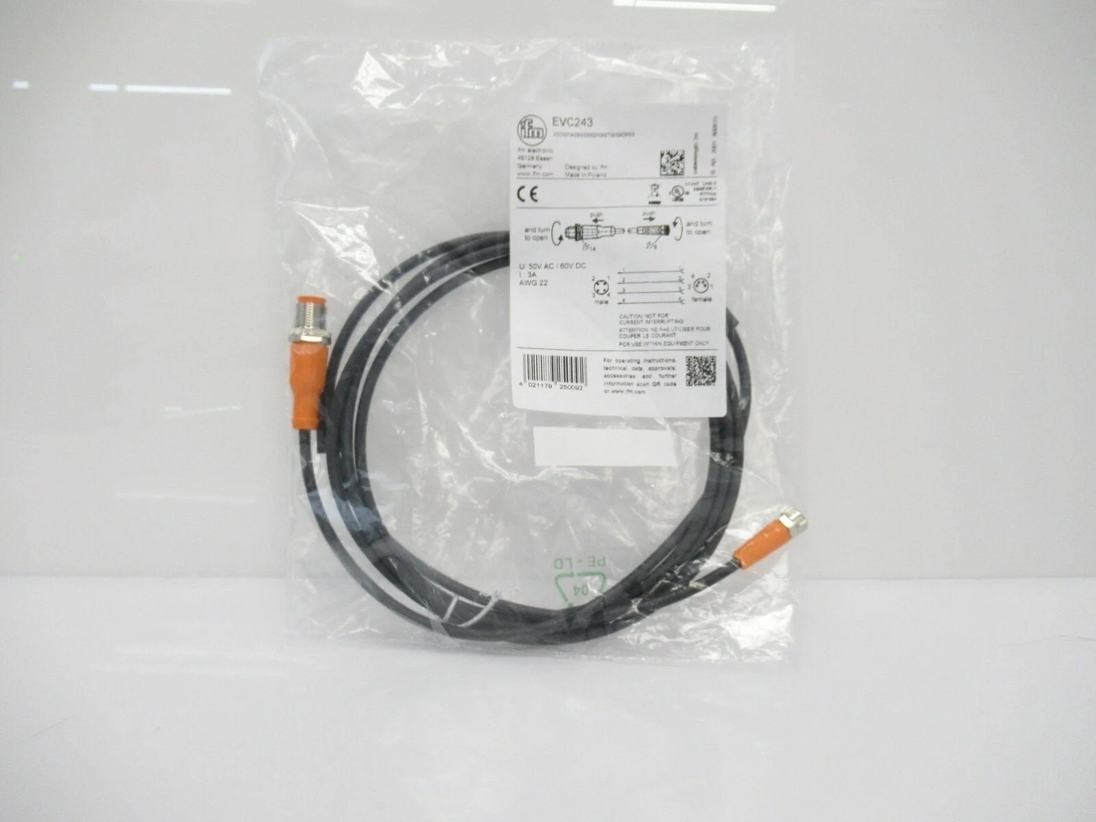 EVC243 Ifm Electronic 2 m PUR-Cable, M12 / M8 Connector