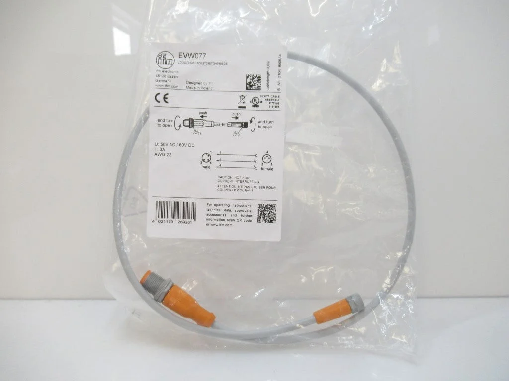 EVW077 Ifm Connection Cable 0.6 m PUR-Cable; M12 / M8 Connector