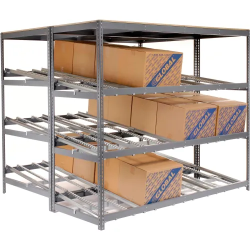 Global Industrial™ Carton Flow Shelving Double Depth 3 LEVEL 96"W x 72"D x 84"H