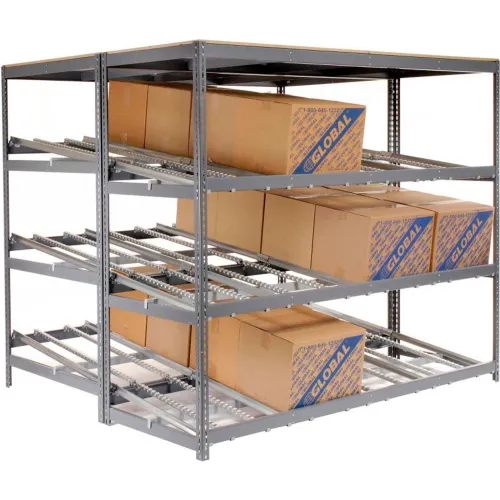 Global Industrial™ Carton Flow Shelving Double Depth 4 LEVEL 96"W x 72"D x 84"H