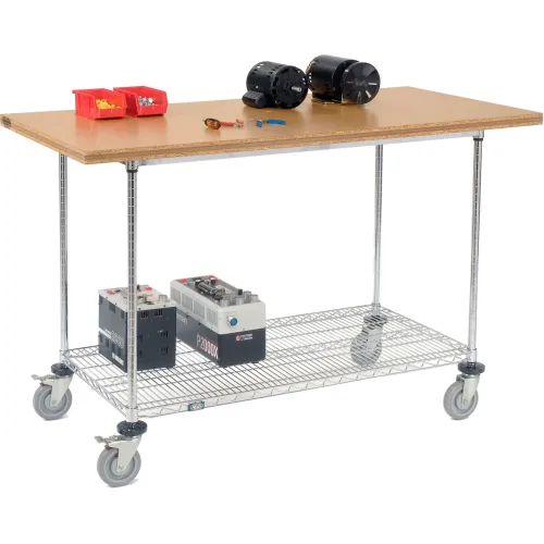 Global Industrial™ Chrome Wire Mobile Workbench, 60 x 30", Shop Top Square Edge