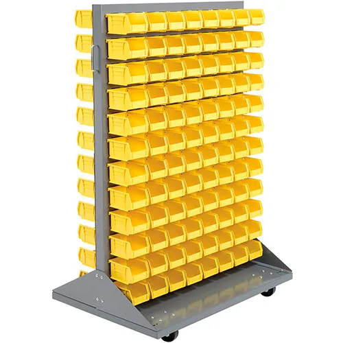 Global Industrial™ Double Sided Mobile Floor Rack w/ 192(C) Red Bins, 36"W x 25-1/2"D x 55"H