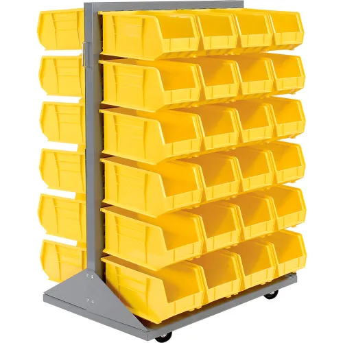 Global Industrial™ Double Sided Mobile Floor Rack w/ 48(F) Yellow Bins, 36"W x 25-1/2"D x 55"H
