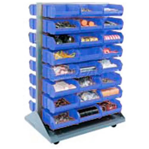 Global Industrial™ Double Sided Mobile Floor Rack w/ 96(D) Blue Bins, 36"W x 25-1/2"D x 55"H