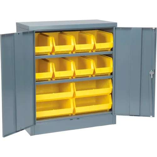 Global Industrial™ Locking Storage Cabinet, 12 Yellow Bins, 2 Sizes, 36"W x 18"D x 42"H