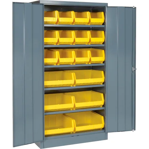 Global Industrial™ Locking Storage Cabinet, 36"W x 18"D x 72"H, 18 Yellow Bins, Assembled