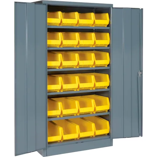 Global Industrial™ Locking Storage Cabinet, 36"W x 18"D x 72"H , 24 Yellow Bins, Unassembled