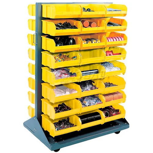 Global Industrial™ Mobile Double Sided Floor Rack - 24 Yellow Stacking Bins 36 x 54