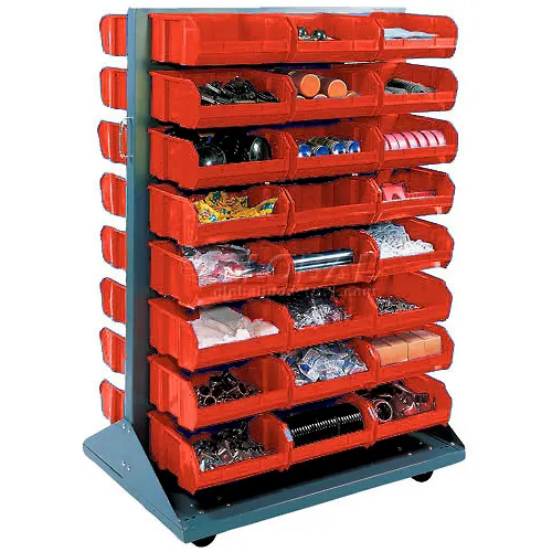 Global Industrial™ Mobile Floor Rack w/ 96(D) Red Bins, 36"W x 25-1/2"D x 55"H