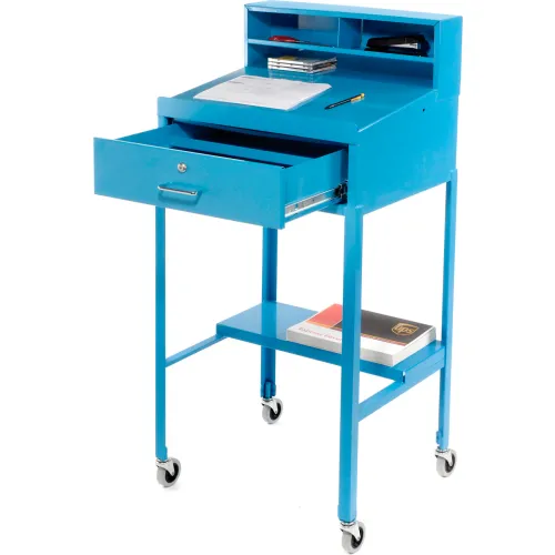 Global Industrial™ Mobile Shop Desk W/ Pigeonhole Riser, Sloped Surface, 23"W x 20"D, Gray