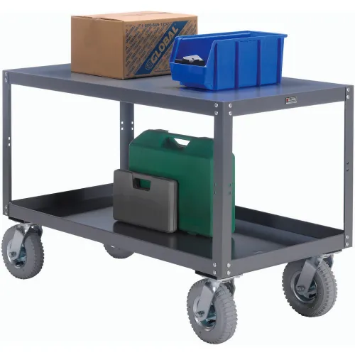 Global Industrial™ Mobile Steel Work Table, 60 x 30 x 33-1/2", 2 Shelves