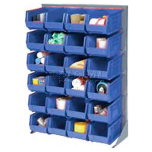 Global Industrial™ Singled Sided Louvered Bin Rack w/ 24(F) Blue Bins, 36"W x 15"D x 50"H