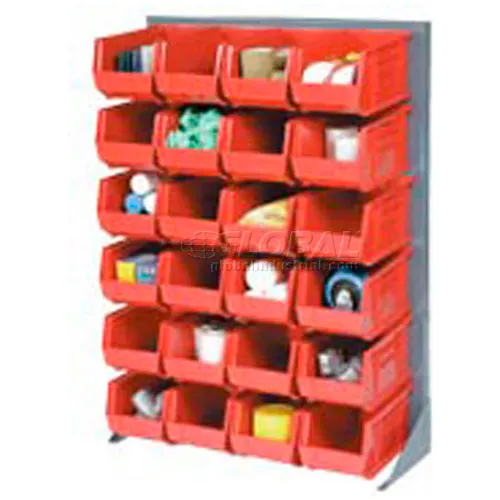 Global Industrial™ Singled Sided Louvered Bin Rack w/ 24(G) Red Bins, 36"W x 15"D x 50"H