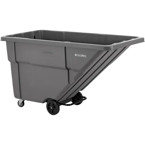 Global Industrial™ Standard Duty Plastic Tilt Truck, 1 Cu. Yd. Cap,1000 Lbs. Cap, Gray