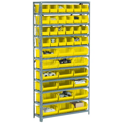 Global Industrial™ Steel Open Shelving - 28 YL 8-1/4x14-3/4x7 Stacking Bins 8 Shelves 36x12x73