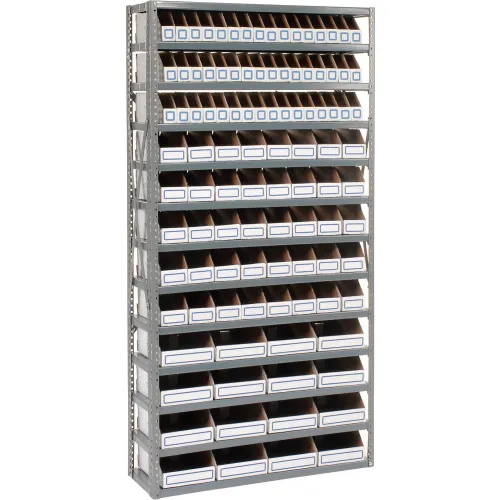Global Industrial™ Steel Open Shelving with 104 Corrugated Shelf Bins 13 Shelves - 36x18x73