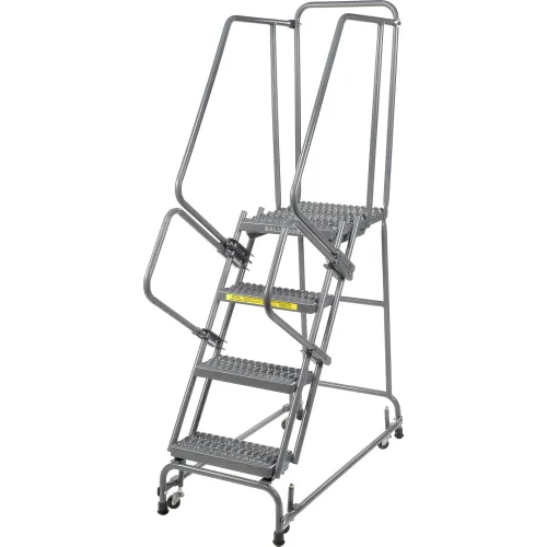 Grip 16"W 4 Step Steel Rolling Ladder 21"D Top Step - FSH41821G