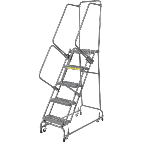Grip 16"W 5 Step Steel Rolling Ladder 14"D Top Step - FSH518G