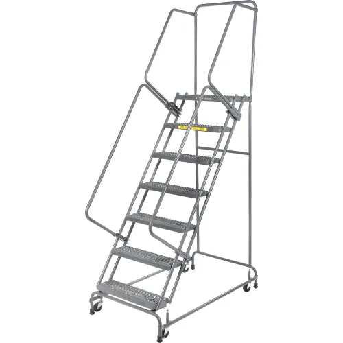 Grip 16"W 7 Step Steel Rolling Ladder 14"D Top Step - FSH718-G