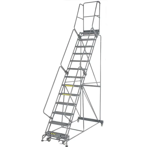 Grip 24"W 13 Step Steel Rolling Ladder 14"D Top Step - FS134014G