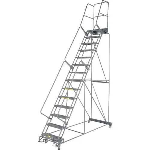Grip 24"W 14 Step Steel Rolling Ladder 21"D Top Step - FS144021G