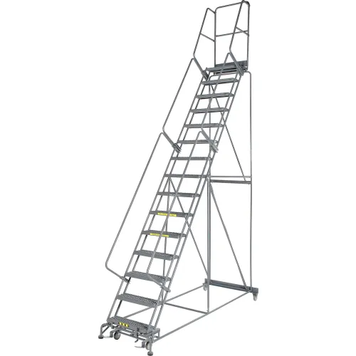 Grip 24"W 15 Step Steel Rolling Ladder 14"D Top Step - FS154014G