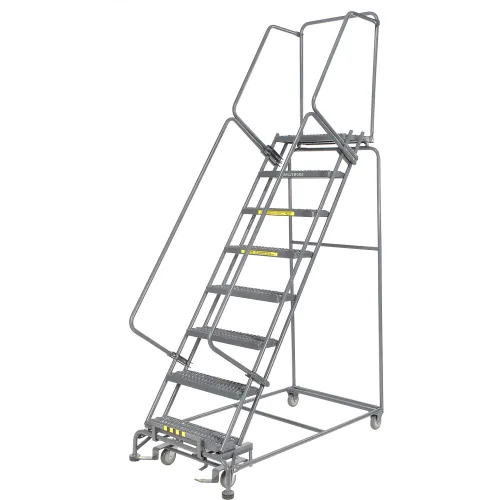 Grip 24"W 8 Step Steel Rolling Ladder 14"D Top Step - FS083214G