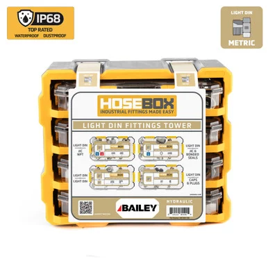 Hose Box, Light DIN Fittings Tower, 96 Adapters, 60 DIN (Metric) Seals, Model #HBT2027-006