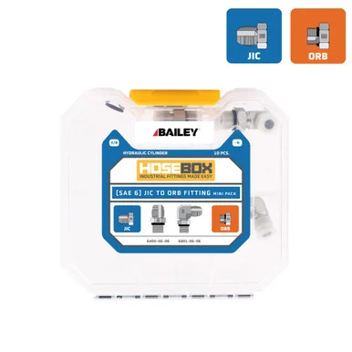 Hose Box, (SAE 6) JIC to ORB Mini Pack, 4 Adapters, 6 O-rings- 90 Durometer, Model #HBE2001-005