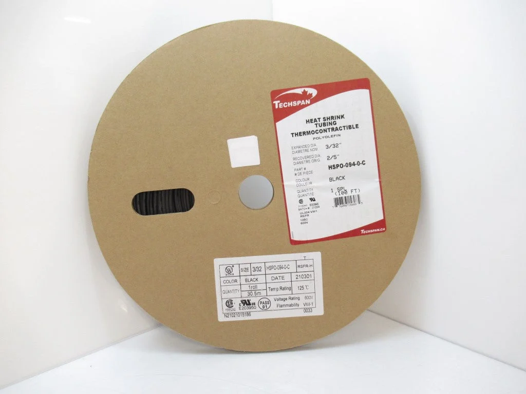 HSPO-094-0-C TechSpan Heat Shrink Tubing DIA 3/32" Black, 100" Roll