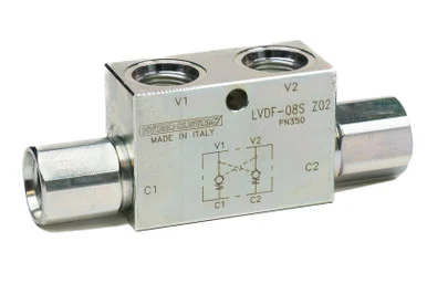 In-line Dual PO Check Valves: SAE-06 Port Size, 1:5.5 Pilot Ratio, 65 PSI Cracking Pressure
