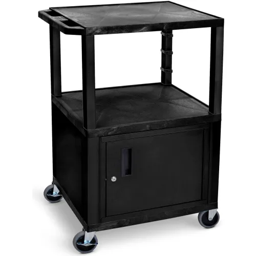 Luxor® 42"H AV Cart - 3 Shelves, Cabinet - Black Legs