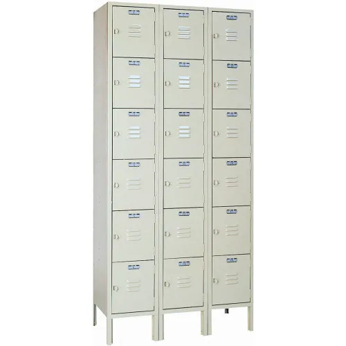 Lyon® 6-Tier 18 Door Locker, Hasp Handle, 36"W x 18"D x 78"H, Putty, Unassembled