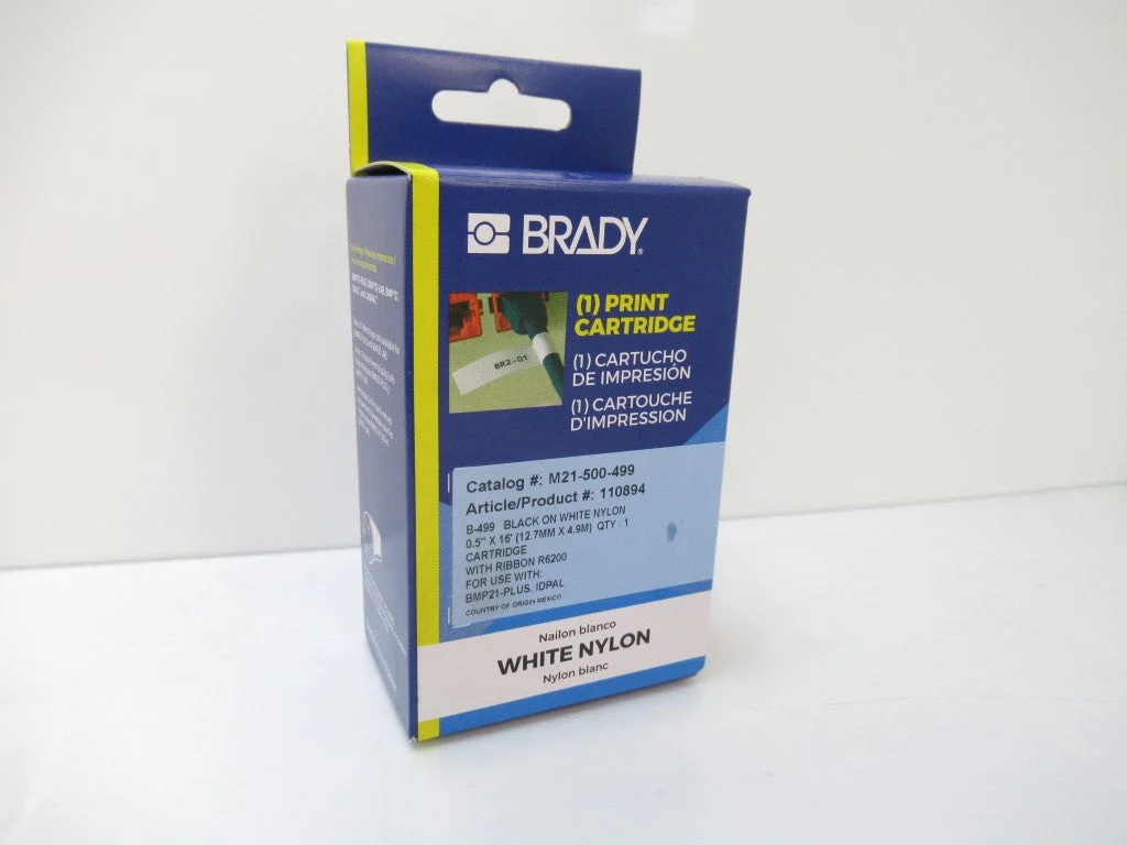 M21-500-499 BradyBlack On White Nylon Cartridge 0.5" X 16'