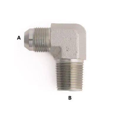 Male JIC to M Pipe 90 Elbow: 9/16-18 A, 3/8-18 B