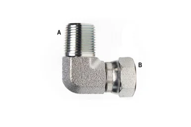 Male Pipe to F Pipe Swivel 90 Elbow: 3/4-14 A, 1/2-14 B