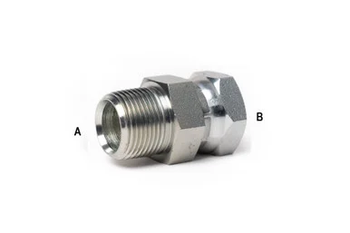 Male Pipe to F Pipe Swivel Straight: 3/8-18 A, 1/2-14 B