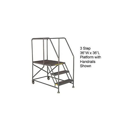 Mobile 3 Step Steel 36"W X 36"L Work Platform Ladder With Handrails - WLWP133636